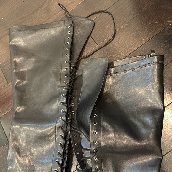 🔵 CUCCOO Faux Leather Point Toe Lace-Up Front Thigh High Boot Sz 7.5 - Picture 8 of 9